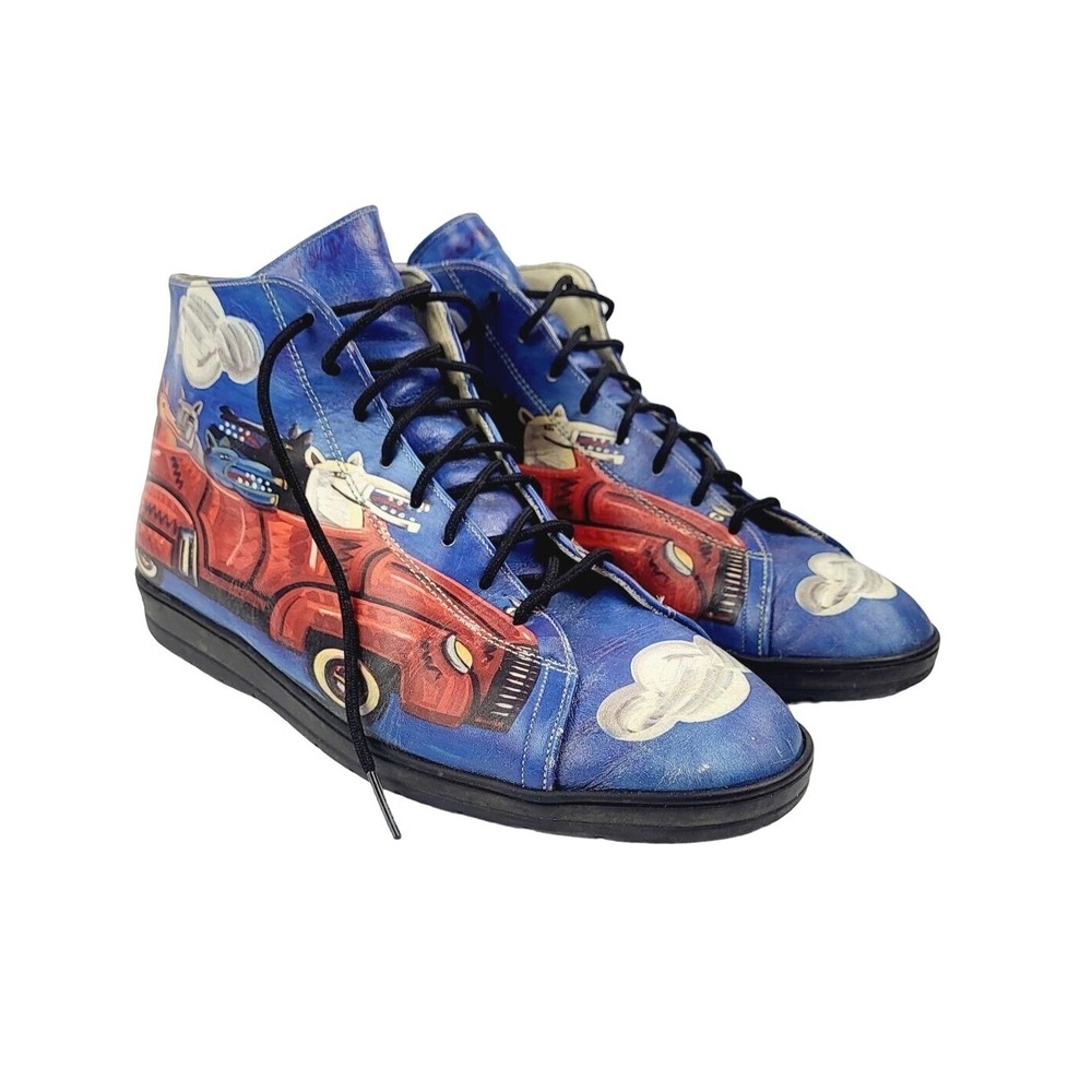 Vintage 90s Y2K Icon Dogs Car Painted Hi Top Sneakers‎ - Size 7.5